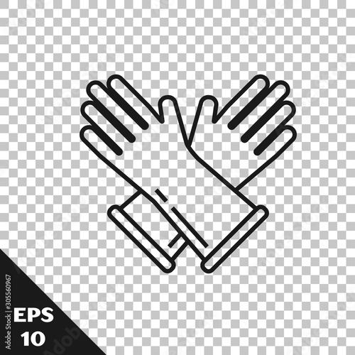 Black line Rubber gloves icon isolated on transparent background. Latex hand protection sign. Housework cleaning equipment symbol. Vector Illustration