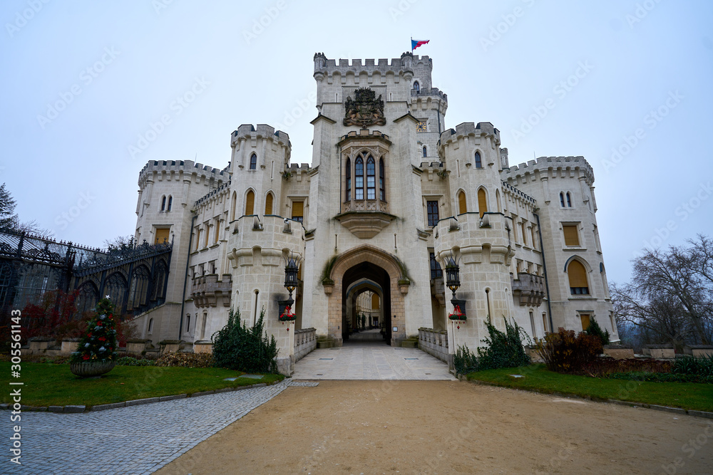 HLUBOKA NAD VLTAVOU,CZECH REPUBLIC - November 24,2019 - Romantic white chateau Hluboka nad Vltavou