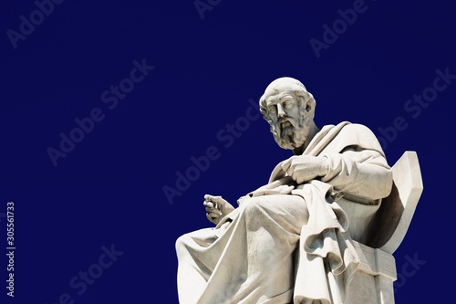 Statue of the ancient Greek philosopher Plato in Athens, Greece.