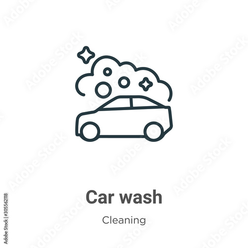 Car wash outline vector icon. Thin line black car wash icon, flat vector simple element illustration from editable cleaning concept isolated on white background