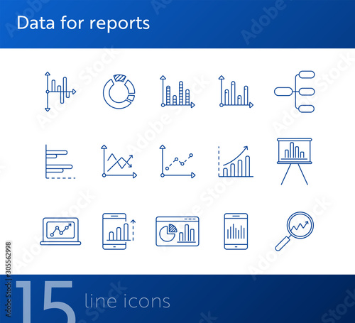 Data for reports line icon set