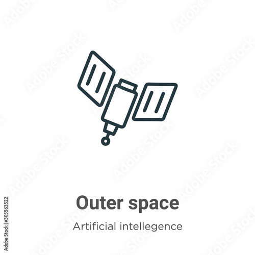 Outer space outline vector icon. Thin line black outer space icon, flat vector simple element illustration from editable artificial intellegence and future technology concept isolated on white