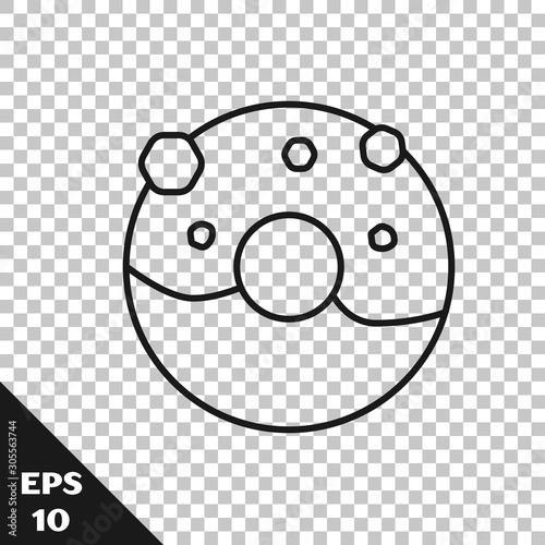 Black line Donut with sweet glaze icon isolated on transparent background. Vector Illustration