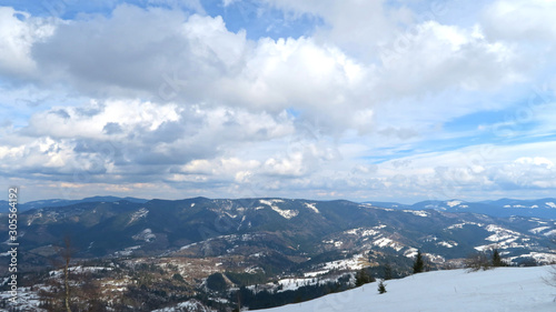 wonderful snowy mountain landscape in early spring