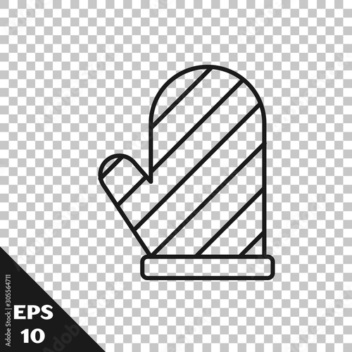 Black line Oven glove icon isolated on transparent background. Kitchen potholder sign. Cooking glove. Vector Illustration