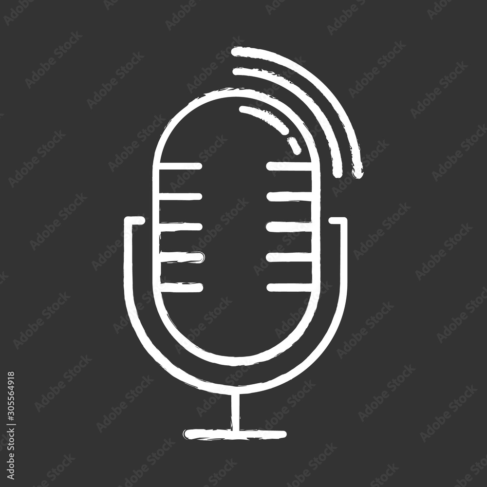 Dynamic microphone chalk icon. Mike recording sound idea. Portable voice recorder. Wireless musical mic, professional studio equipment, interview tool. Isolated vector chalkboard illustration Dynamic microphone chalk icon. Mike recording sound idea. Portable voice recorder. Wireless musical mic, professional studio equipment, interview tool. Isolated vector chalkboard illustration