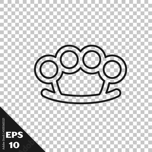 Black line Brass knuckles icon isolated on transparent background. Vector Illustration