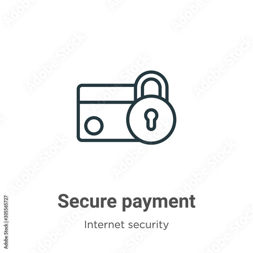 Secure payment outline vector icon. Thin line black secure payment icon, flat vector simple element illustration from editable internet security concept isolated on white background