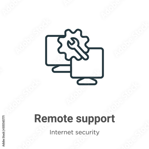 Remote support outline vector icon. Thin line black remote support icon, flat vector simple element illustration from editable networking concept isolated on white background