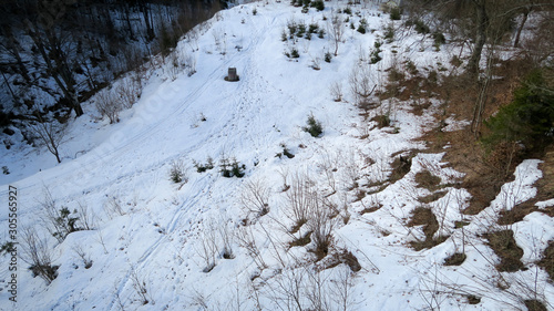 wonderful snowy mountain landscape in early spring