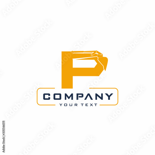 P Letter Excavator Logo Design Vector