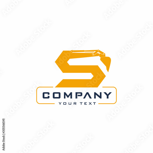 S Letter Excavator Logo Design Vector