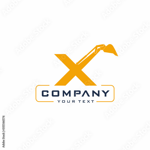 X Letter Excavator Logo Design Vector