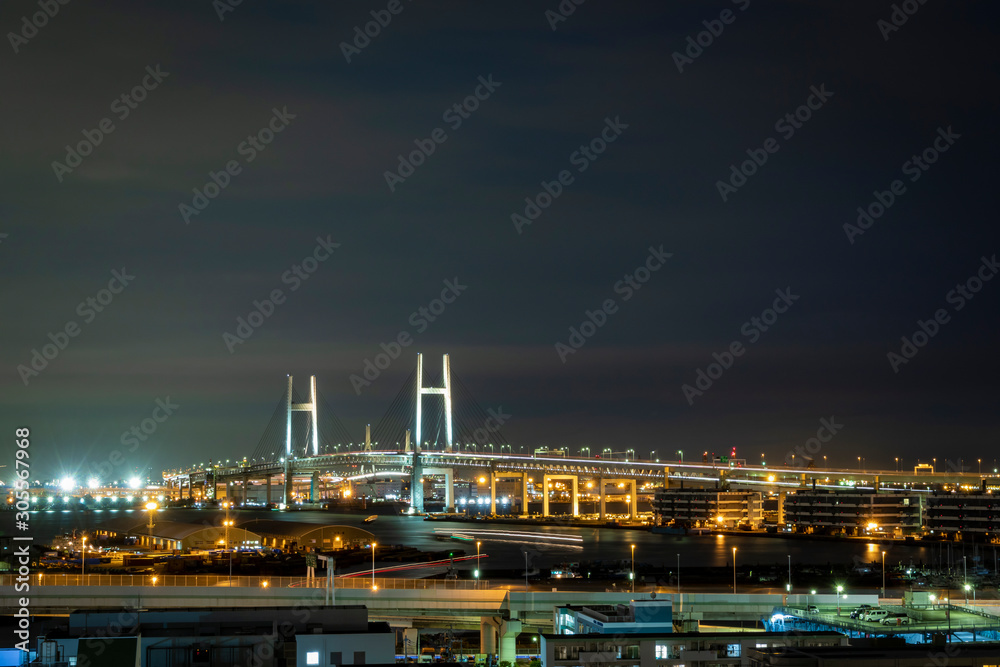 View of the Yokohama port at night. Long exposure.