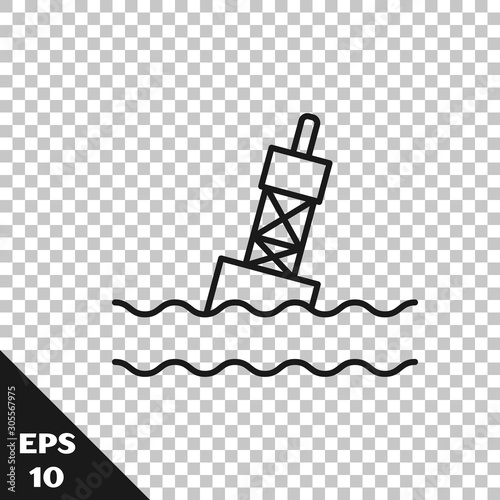 Black line Floating buoy on the sea icon isolated on transparent background. Vector Illustration