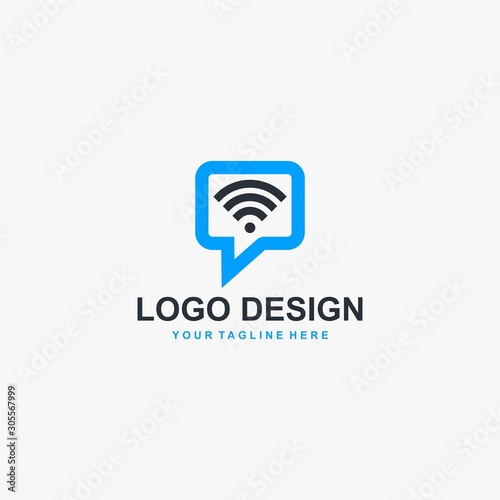 Bubble chat logo design. Wireless signal illustration sign. Signal and bubble chat vector icons.