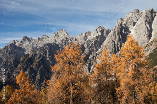 Autumnal view on the Marmarole group in the Dolomites at fall