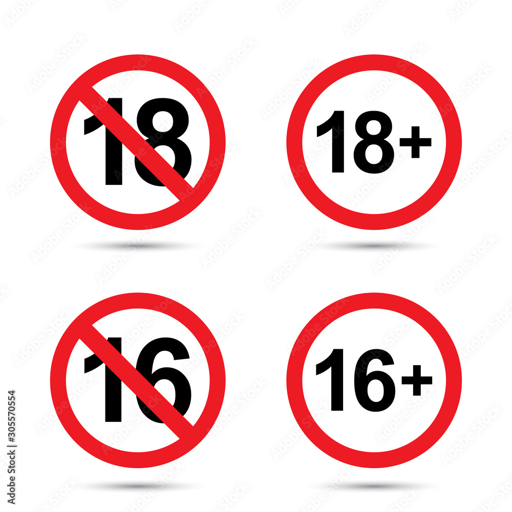 Under eighteen sign. Under sixteen sign. Vector illustration isolated on white Under eighteen sign. Under sixteen sign. Vector illustration isolated on white