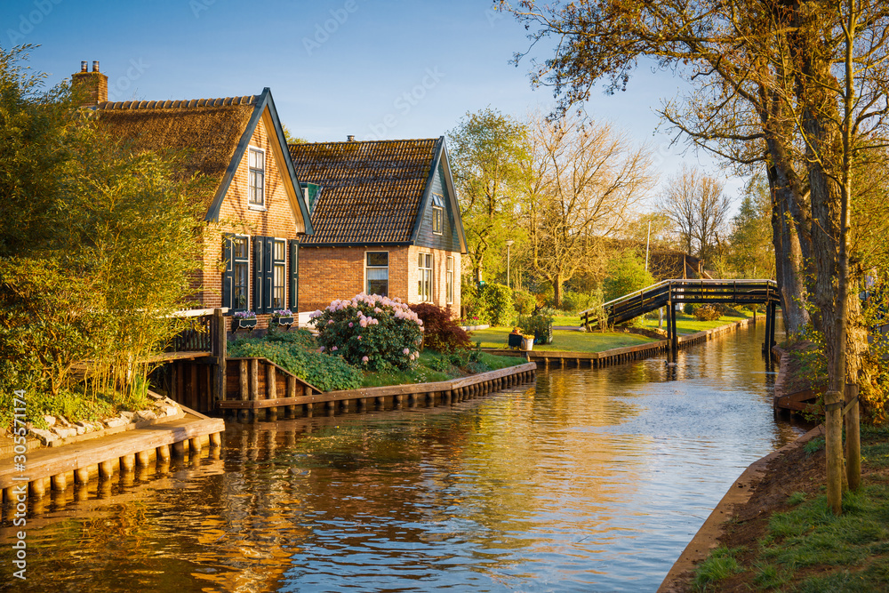 Beautiful landscape with canal, Giethoorn, Netherlands