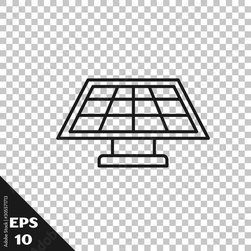 Black line Solar energy panel icon isolated on transparent background. Vector Illustration