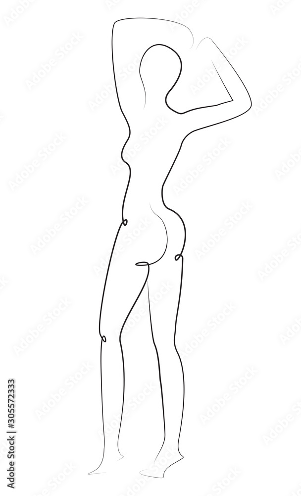 Black contour of Standing beautiful woman in the shower Black contour of Standing beautiful woman in the shower