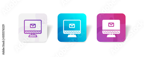 desktop monitor screen with envelope sign - outline and solid style icon with colorful smooth gradient background
