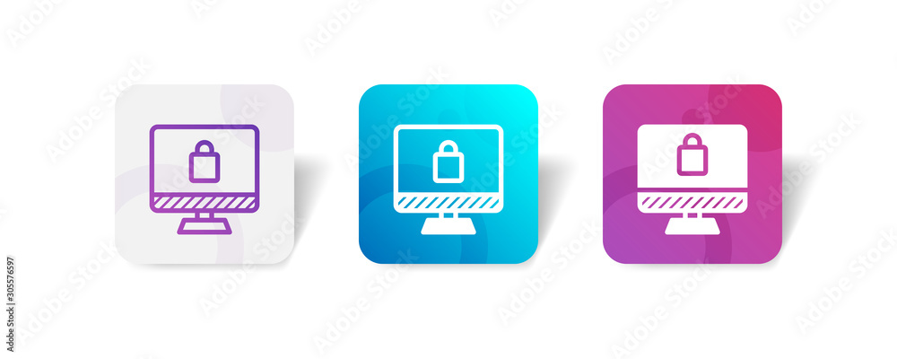 desktop monitor screen with padlock sign - outline and solid style icon with colorful smooth gradient background desktop monitor screen with padlock sign - outline and solid style icon with colorful smooth gradient background