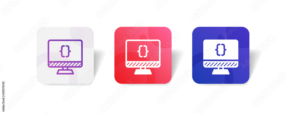 desktop monitor screen with script sign - outline and solid style icon with colorful smooth gradient background desktop monitor screen with script sign - outline and solid style icon with colorful smooth gradient background