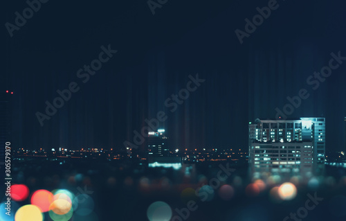 Canvas Print Bangkok night view with skyscraper in business district in Bangkok Thailand