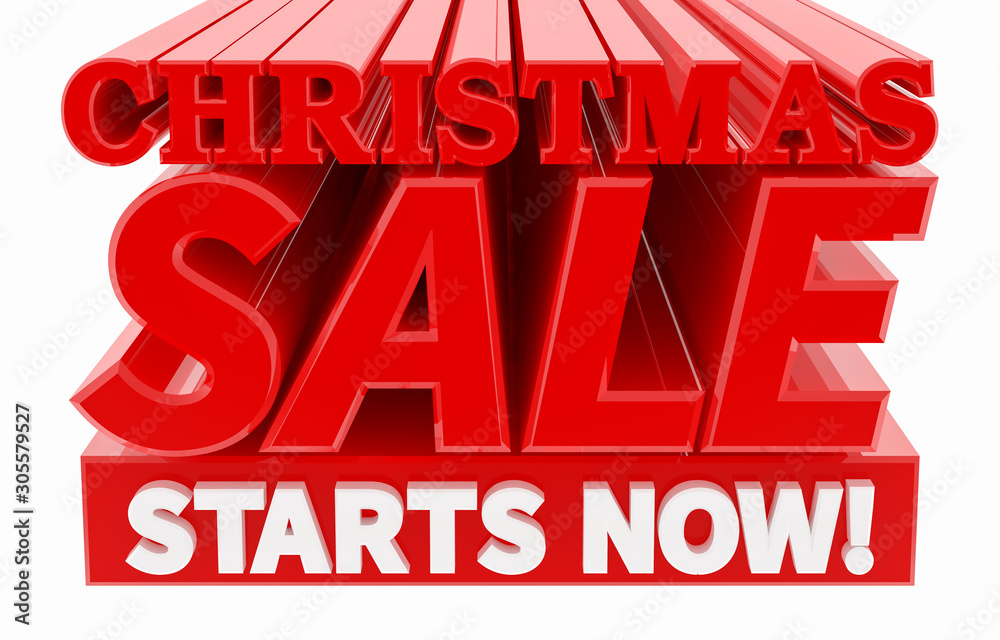 CHRISTMAS SALE STARTS NOW ! word on white background illustration 3D rendering