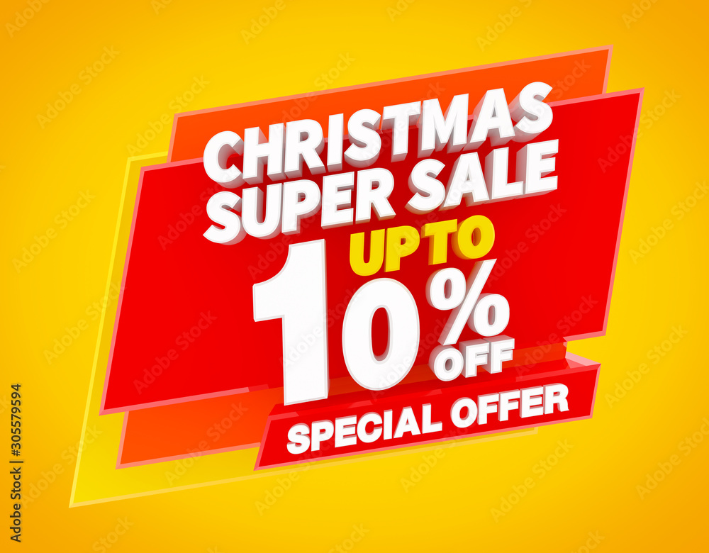 Fototapeta premium CHRISTMAS SUPER SALE UP TO 10 % SPECIAL OFFER illustration 3D rendering
