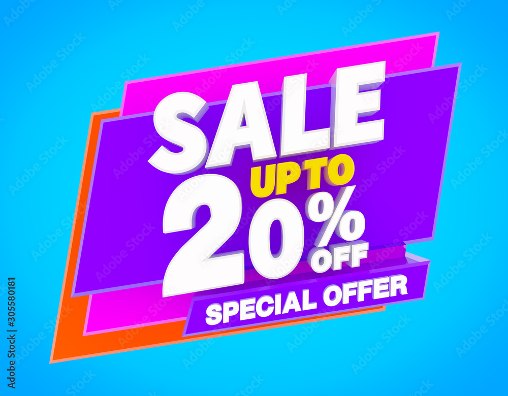 SALE UP TO 20 % SPECIAL OFFER illustration 3D rendering SALE UP TO 20 % SPECIAL OFFER illustration 3D rendering
