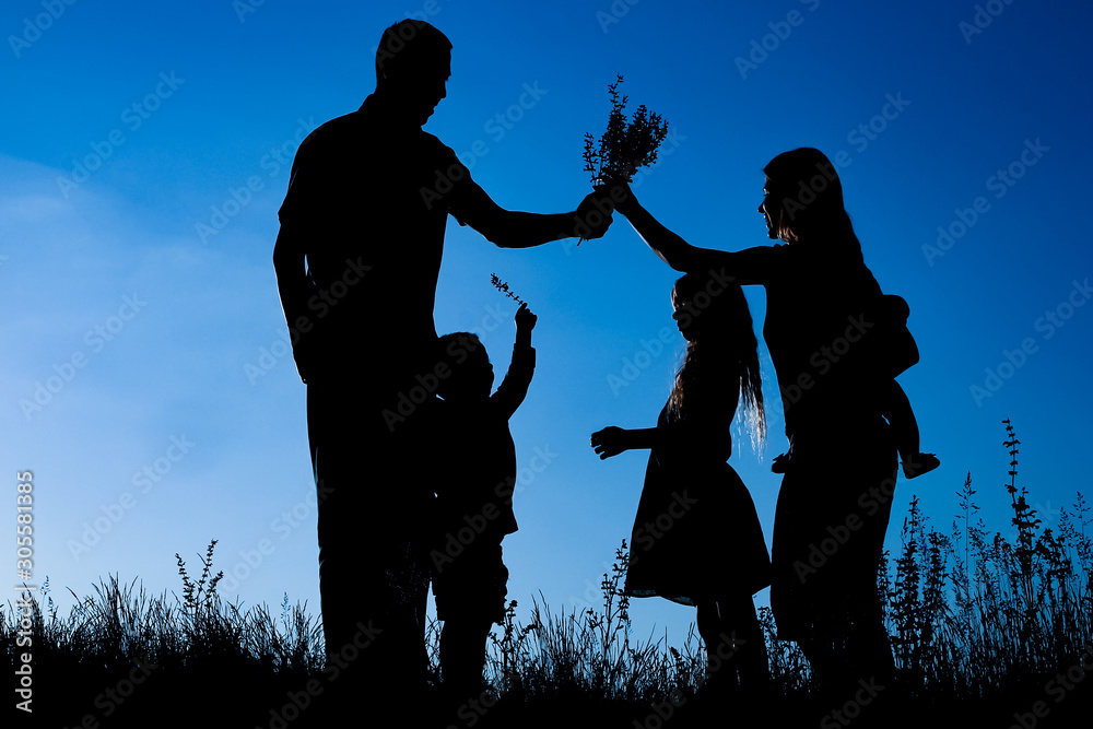 happy family outdoors in the park silhouette happy family outdoors in the park silhouette