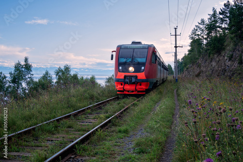 Train on Circum-Baikal Railway, Eastern Siberia, Irkutsk region