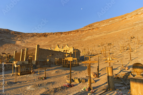 Historic cemetery of Pisagua town . A very prosperous mining city during the early twentieth century in the era of nitrates. Tarapaca Region,Atacama Desert. Chile. photo
