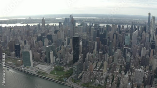 Aerial top view to skyscrapers of Manhattan 