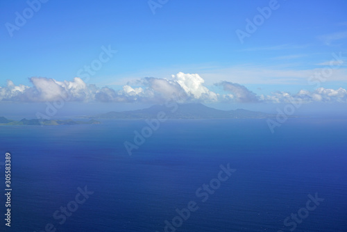 Aerial view of the Nevis Peak volcano in St Kitts and Nevis