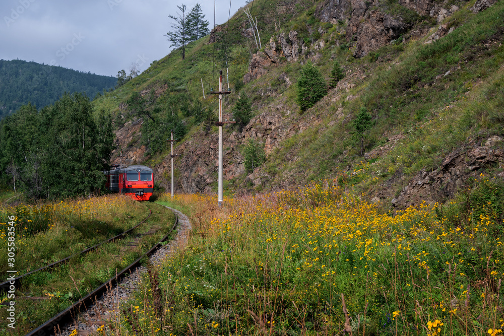 Train on Circum-Baikal Railway, Eastern Siberia, Irkutsk region Train on Circum-Baikal Railway, Eastern Siberia, Irkutsk region