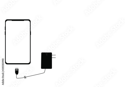 vector empty white screen smartphone with micro usb charge and plug isolate on white background vector eps 10