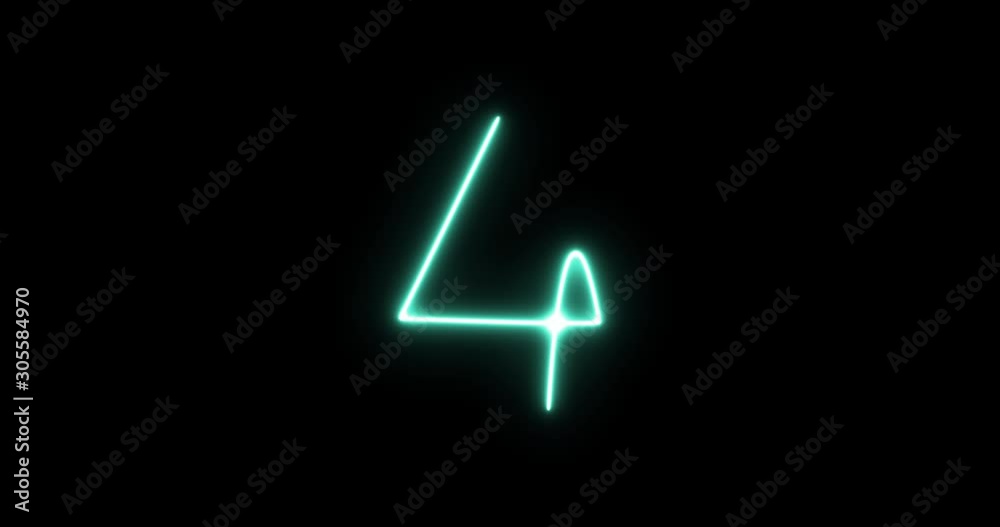 Blue neon tube folded in the form of number 4 on transparent background Blue neon tube folded in the form of number 4 on transparent background