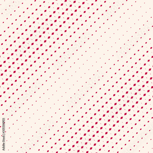 Vector geometric halftone pattern with fading rhombuses, diamond shapes. Abstract minimal red and beige background with diagonal gradient transition effect. Repeat texture. Modern minimalist design