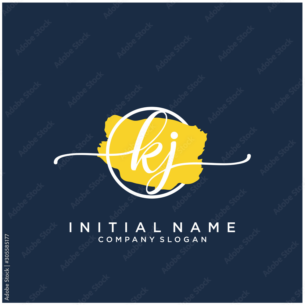 KJ Initial handwriting logo design with brush circle. Logo for fashion,photography, wedding, beauty, business KJ Initial handwriting logo design with brush circle. Logo for fashion,photography, wedding, beauty, business