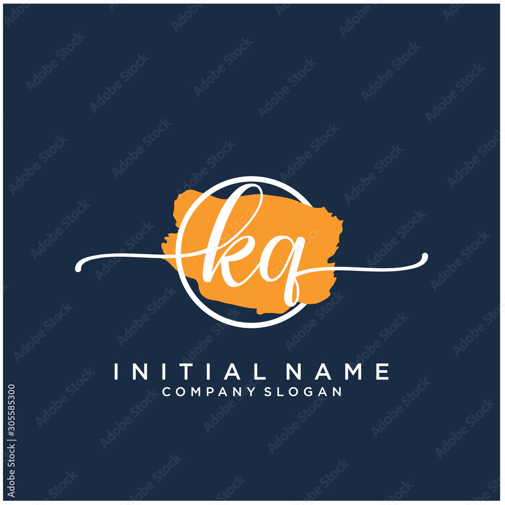 KQ Initial handwriting logo design with brush circle. Logo for fashion,photography, wedding, beauty, business