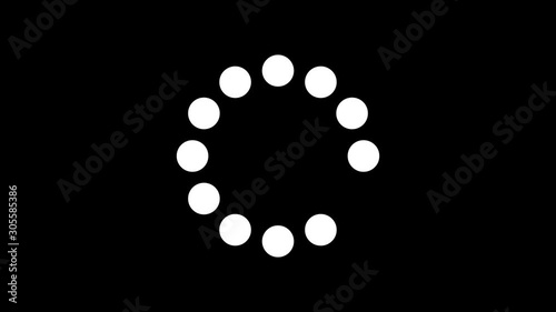 Loading circle icon on black background animation with alpha matte.