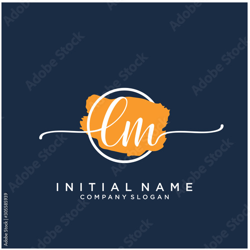LM Initial handwriting logo design with brush circle. Logo for fashion,photography, wedding, beauty, business