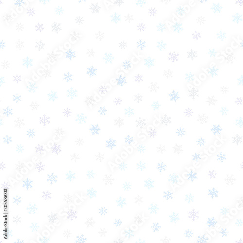 Vector snowflakes pattern. Winter Christmas decorative seamless background with small scattered snowflakes on white backdrop. Subtle abstract repeat texture. Simple minimalist ornament. Elegant design