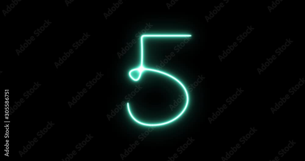 Blue neon tube folded in the form of number 5 on transparent background Blue neon tube folded in the form of number 5 on transparent background