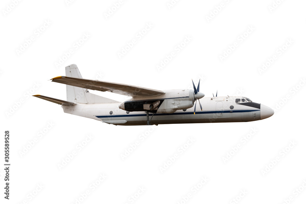 commercial airplane on white background with path