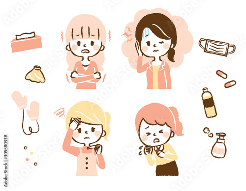 Illustration of a woman catching a cold
