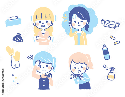 Illustration of a woman catching a cold
